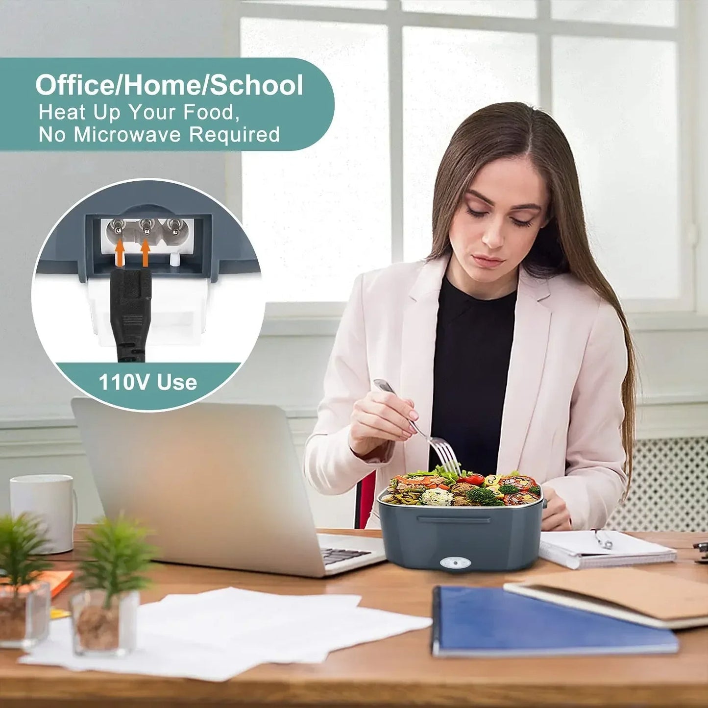 2-in-1 Electric Heating Lunch Box — Heat Food at Work or in Your Car.