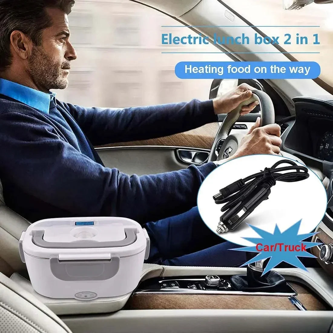 2-in-1 Electric Heating Lunch Box — Heat Food at Work or in Your Car.